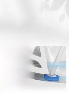 Detail of disposable toilet brush head cleaning deep grooves and curved pipes effectively