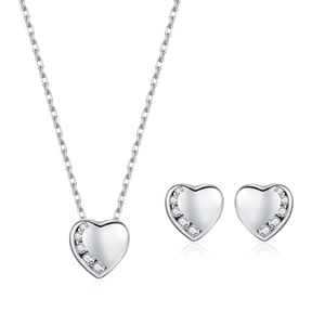 Elegant S925 sterling silver heart necklace and earring set with sparkling zircons