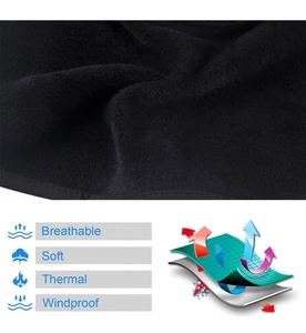 Detail of black thermal fleece fabric showing breathable, soft and windproof texture