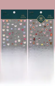 Detail of KX079 and KX080 nail art stickers featuring cute cartoon bears and hearts