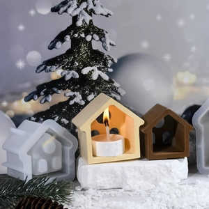 Moule en silicone pour bougeoir en forme de maison avec décoration de Noël festive