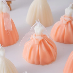 Creative wedding dress scented candle with intricate pleats and ribbon decoration