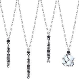 Colliers cage à pierre interchangeables argentés avec quartz et pendentifs glands