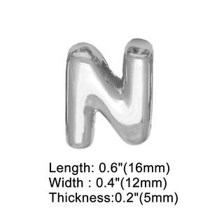 Polished silver letter N charm for DIY bracelets with dimensions 16x12x5mm