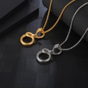 Vintage cobra snake wrap pendant necklace in gold and silver finish with box chain