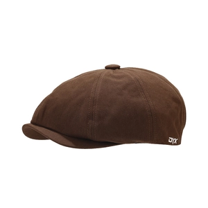 Retro dark brown newsboy cap with white DYX embroidery on a crisp white background