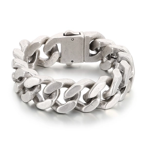 Bracelet gourmette 20mm pour hommes en argent antique avec fermoir carré rétro