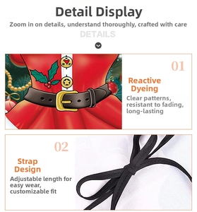 Detail of Christmas waterproof apron with reactive printing and adjustable black ties