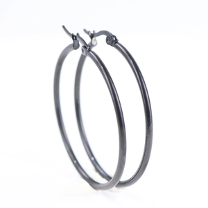 Minimalist 50mm black stainless steel hoop earrings for women with polished finish