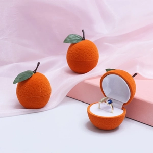 Cute orange fruit shaped jewelry storage box for rings and necklaces with velvet texture