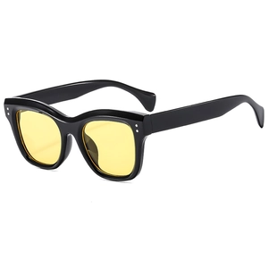 Chic black square frame sunglasses with yellow transparent lenses in retro vintage style
