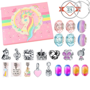 Unicorn Christmas Advent Calendar with DIY jewelry bracelets and 22 festive charms