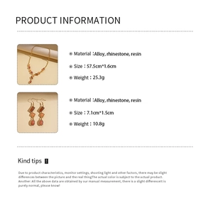 Detailed product size chart for vintage resin and rhinestone geometric necklace and earrings