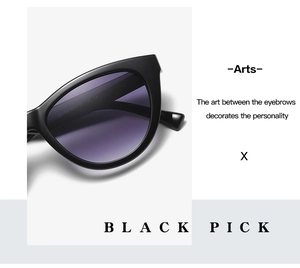 Detail of cat-eye sunglasses temple showing model E5103 and purple gradient lens