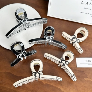 Bowknot Hair Claw Clip Resin Acetate Shark Clip Large Ponytail Holder For Women Elegant Grace Letter Print