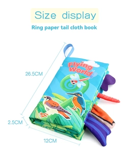 Detail view of Flying World cloth book with dimensions 26.5x12x2.5cm and sensory tails