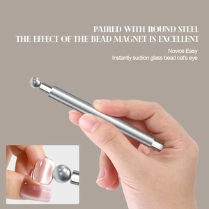 Double-headed magnetic nail art tool for cat eye polish effects with silver metal finish