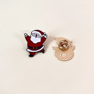 Cute Christmas Santa and Snowman enamel pin set with gold metal finish and butterfly clutch