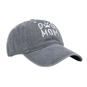 Casquette de baseball en coton gris délavé avec broderie Dog Mom et motif de patte