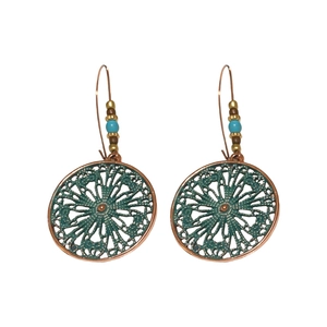 Bohemian hollow flower starfish earrings with bronze finish and turquoise beads