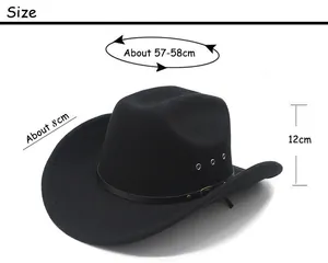 Detailed size guide for the black ethnic western cowboy hat with brim measurements