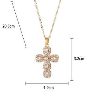 Detailed size specifications for gold cross pendant necklace with zircon inlay stones