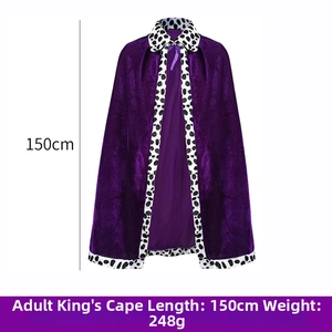 Detail of 150cm adult king cloak in purple velvet with spotted faux fur trim