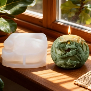 Molde de silicona esfera con relieve de dinosaurio 3D para velas y jabones caseros