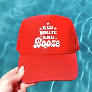 Trucker Hat Mesh Cap Foam Front Adjustable Red White And Booze Slogan Breathable Outdoor Party Sun Hat