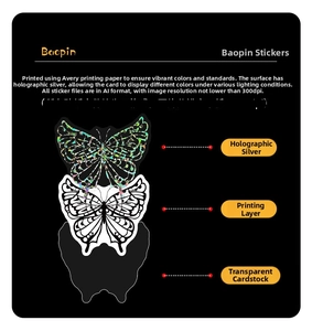 Three-layer structure view of holographic butterfly stickers with premium PET material