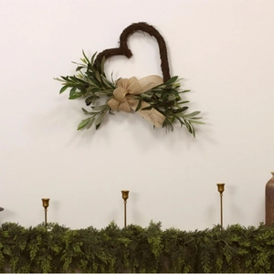 Heart Shaped Olive Branch Wreath With Rattan Vine And Burlap Bow Front Door Wall Hanging Decor Rustic Farmhouse Style