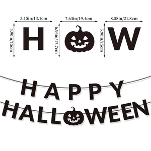 Happy Halloween black banner decoration with pumpkin icon and precise size specifications