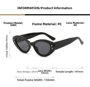 Detailed size chart showing dimensions and PC AC material for oval star sunglasses