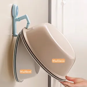 Wall-mounted double-layer washbasin storage rack in light blue for bathroom organization
