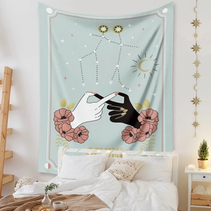 Bohemian Gemini constellation wall tapestry with floral and celestial motifs for home decor