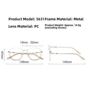 Detailed size specifications for ultra-light metal vintage glasses frame model 5631
