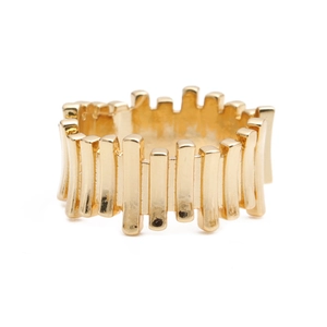 Irregular striped gold-plated copper ring with minimalist vintage texture on white background