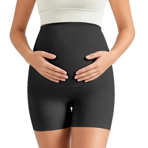 Short de maternité noir taille haute avec soutien abdominal sans couture élastique