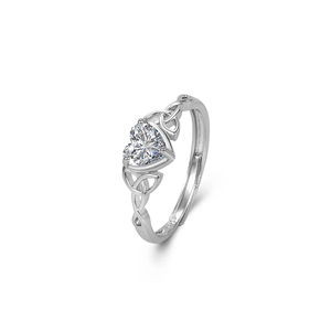 S925 silver ring featuring heart-shaped zircon and Celtic knot band design