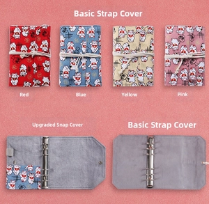 Close-up of Japanese style lucky cat fabric binder with 6-ring metal leaf mechanism