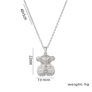 Robot bear necklace pendant with hollow geometric design and sparkling small crystals