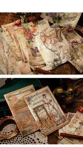 Macro view of vintage junk journal paper featuring floral prints and hemp rope ties