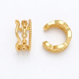 Golden multi-layer ear cuff with textured chain and rope design for non-pierced ears