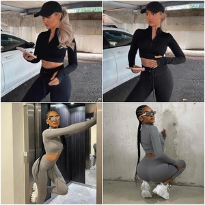 Women's rib-knit two-piece leisure set with crop top and high-waisted leggings