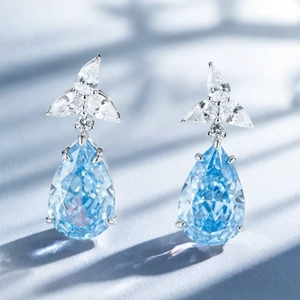 Elegant 925 sterling silver drop earrings with light blue pear-cut gemstone and floral accents