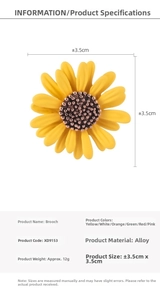 Detailed technical drawing of a sunflower brooch with 3.5cm dimensions and alloy material
