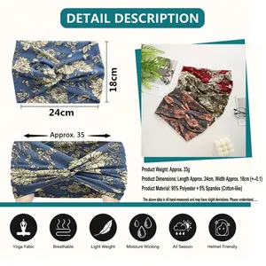 Floral wide elastic hairband for yoga and running featuring blue red and gray patterns