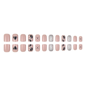 Set of 24 Halloween press-on nails featuring pink, black heart, ghost and silver glitter designs