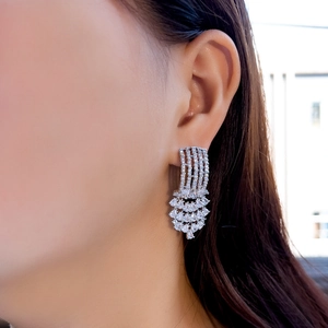 Elegant S925 silver fringe drop earrings with sparkling pear-cut zircon for formal banquet