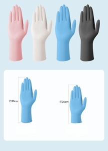 Length comparison of 24cm and 30cm disposable nitrile gloves in various colors